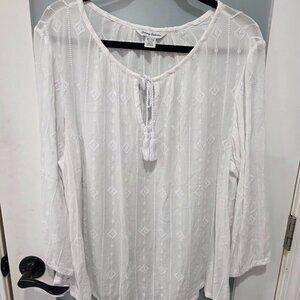Tommy Bahama White Embroidered Blouse Women’s XL Boho Long Sleeve Top